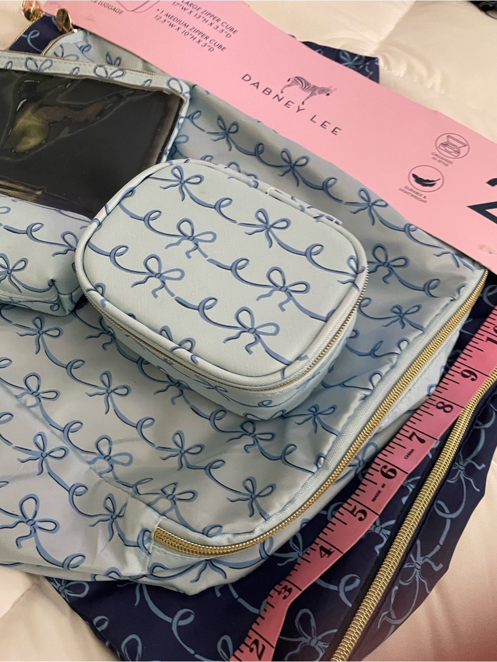 Dabney Lee Light Blue & Navy Bow Print 2-Piece Packing Cube Set - Picture 7 of 9